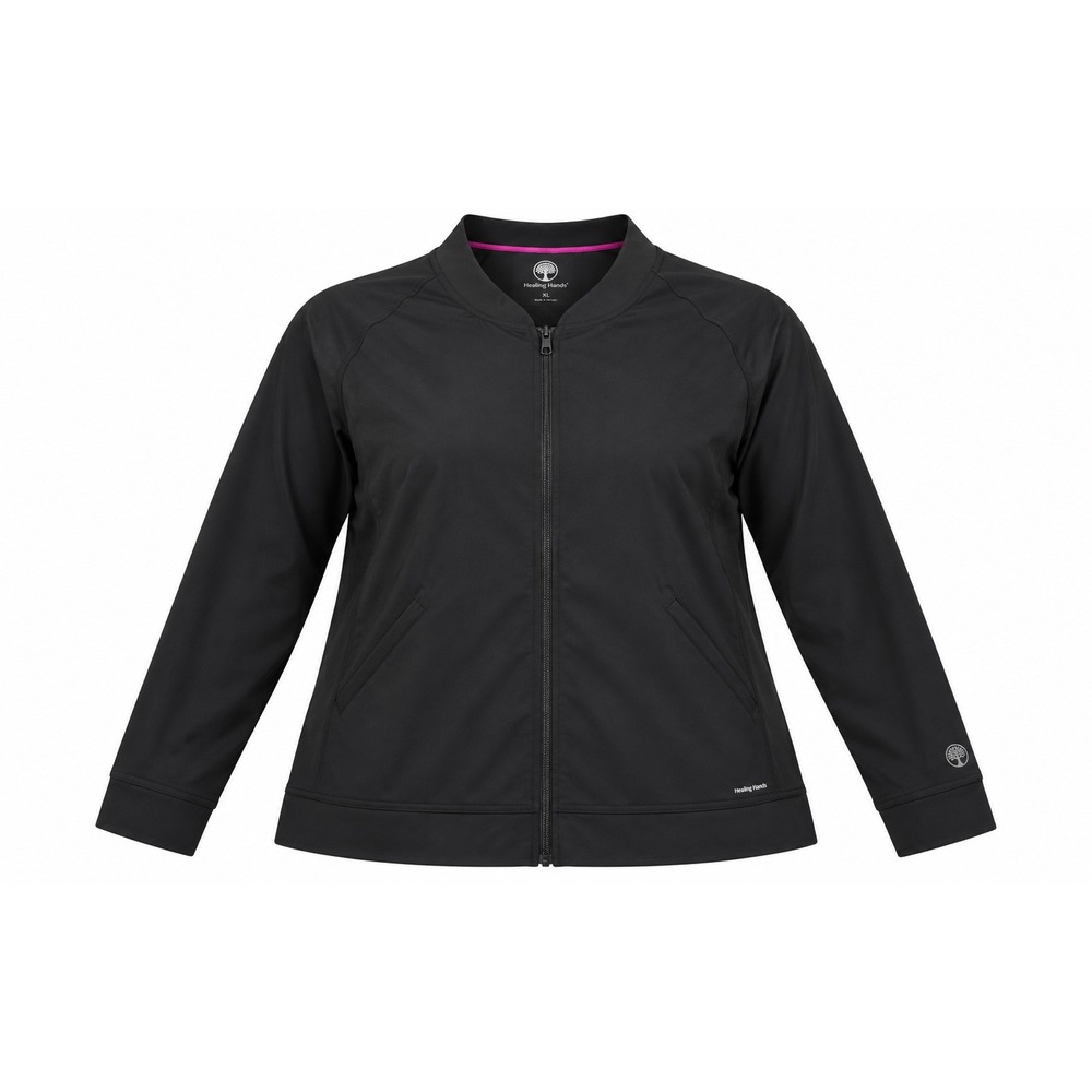 Healing Hands Womens Black Full Zip Scrub Jacket Warm Up Medical Coat 3X